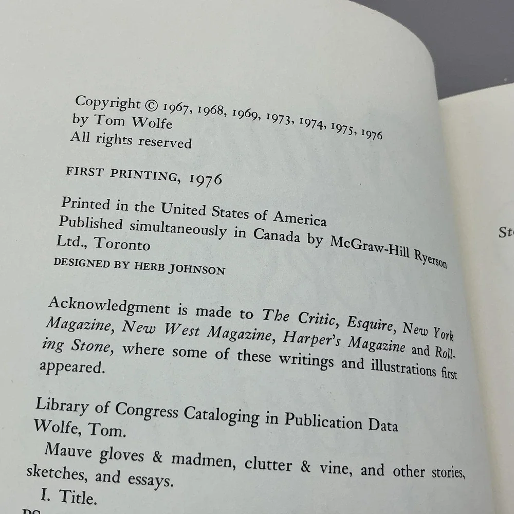 Vintage Mauve Gloves & Madmen Clutter &‎ Vine Tom Wolfe 1976 1st Ed HC DJ